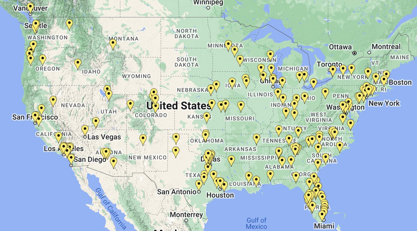 Grabpod's national coverage map showing service locations across the United States